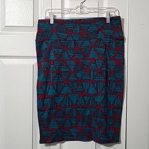 LuLaRoe Teal & Burgundy Abstract Design Skirt, Size Large, EUC